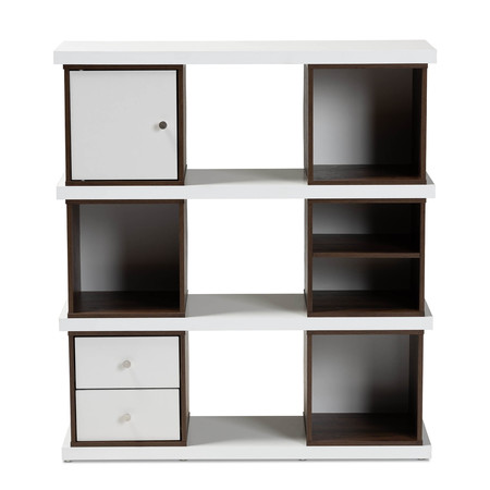 Baxton Studio Rune Two-Tone White and Walnut Brown Finished 2-Drawer Bookcase 163-10647